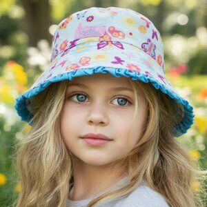 UV SKINZ Reversible Sun Hat Girls 4 Blue Swim Beach Bucket Cap Waterproof